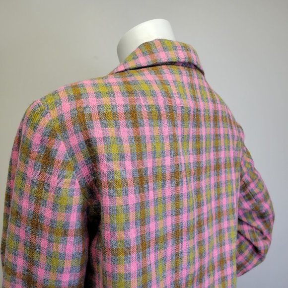 Vtg 60s Handmade Mad Men Pink Plaid Wool Blend Cropped Blazer Jacket Womens M - Picture 10 of 14